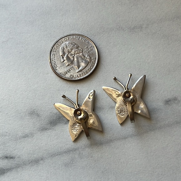 TAXCO Mexico RM Sterling Silver Abalone Inlay Butterfly Screw Back Earrings 925 - Picture 6 of 14